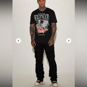 KDNK 11 4 14 11 skinny flare jet black stacked square pocket jeans 36